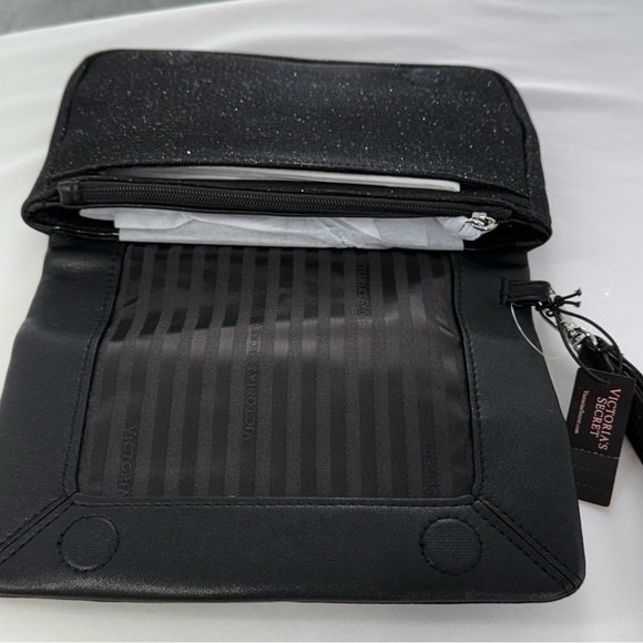 Victoria’s Secret Black Sparkle bow rhinestone accent wristlet/ phone and wallet - Picture 6 of 12
